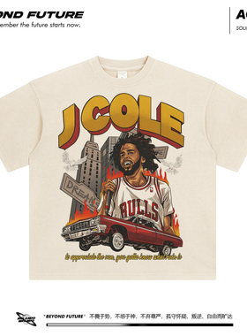 JCole嘻哈说唱hiphop宽松水洗做旧复古潮男女中性高街美式短袖T恤