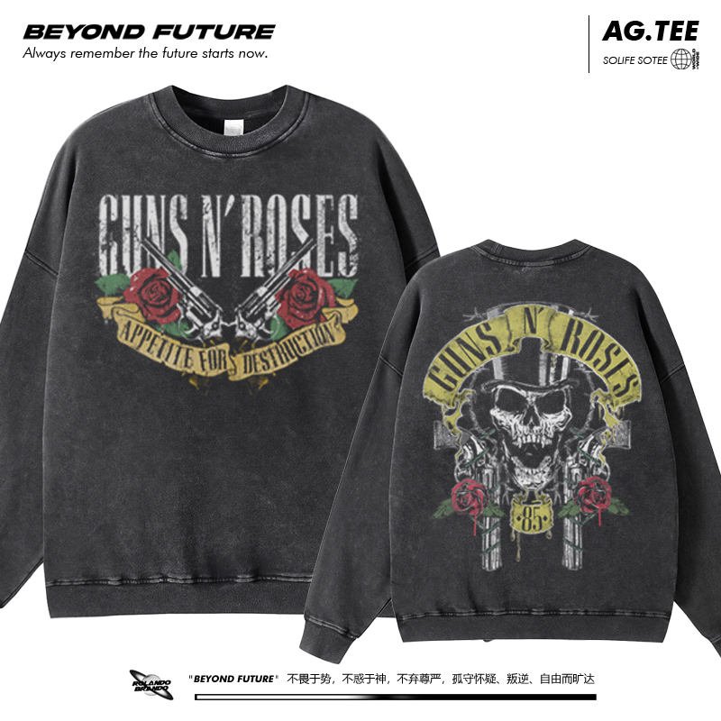 GunsNRoses摇滚乐队做旧卫衣圆领