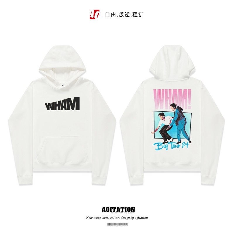 欧美高街白色ins慵懒风连帽衫