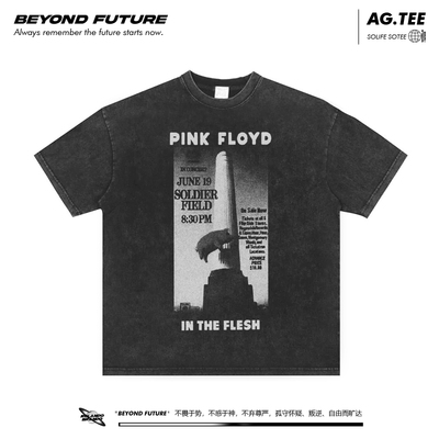 落肩短袖oversize青年水洗做旧