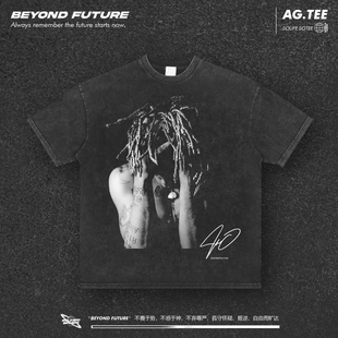 xxxtentacion嘻哈说唱美式水洗做旧复古宽松中性短袖T恤男女上衣