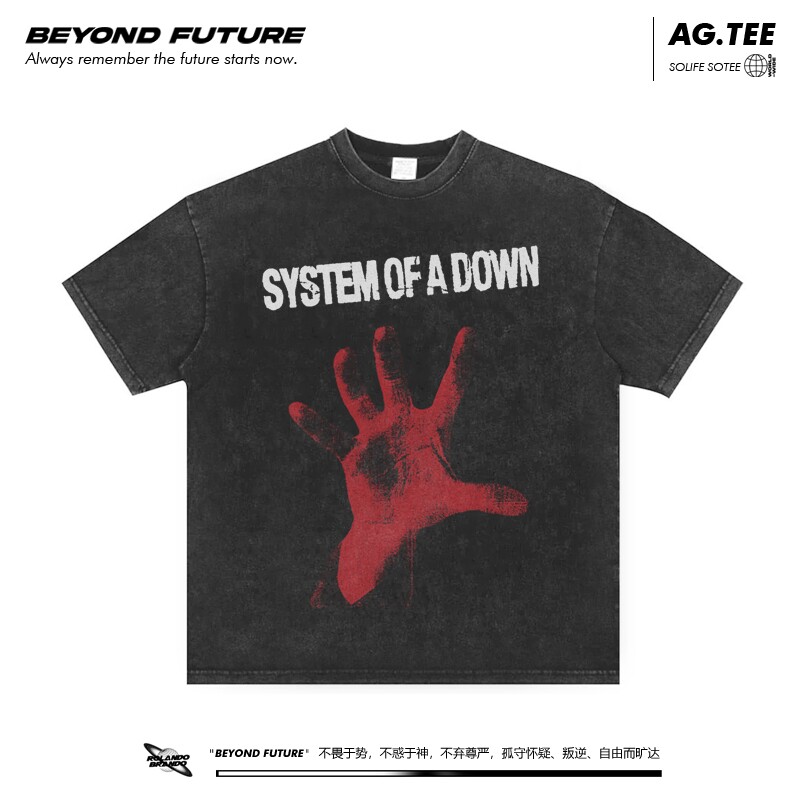 落肩短袖oversize青年水洗做旧