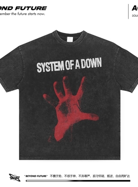 System Of A Down水洗做旧复古落肩美式高街短袖中性男女T恤上衣