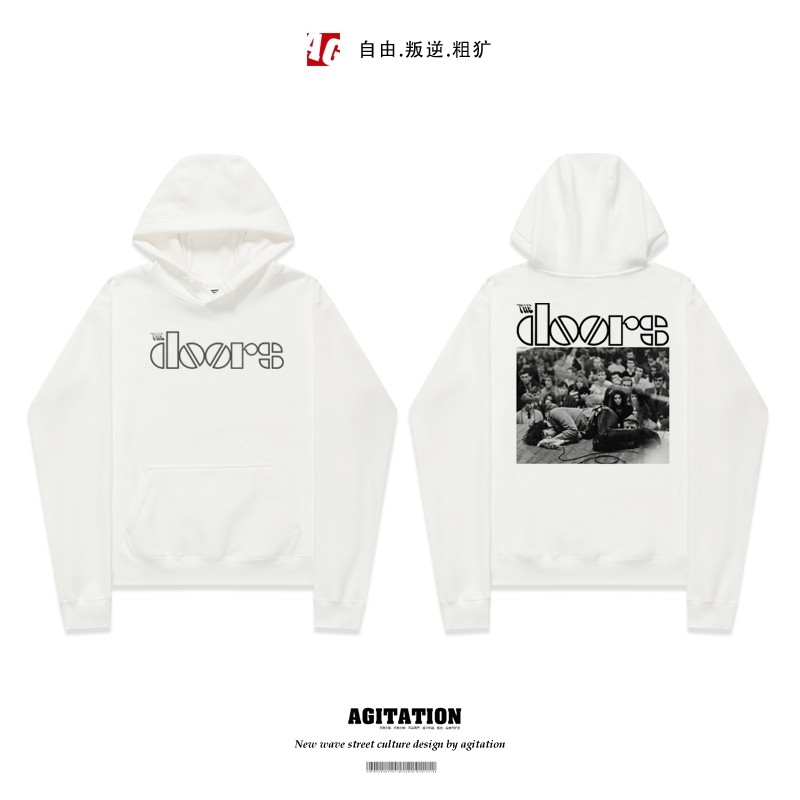 欧美风暗黑白色摇滚金属连帽衫