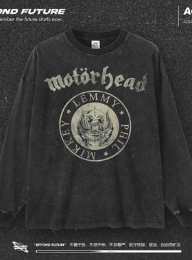 Motorhead重金属水洗做旧复古高街潮牌宽松中性男女上衣长袖
