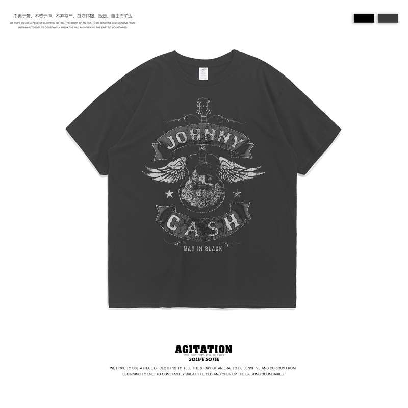 约翰尼卡什乡村摇滚印花短袖t恤