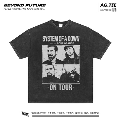 落肩短袖oversize青年水洗做旧