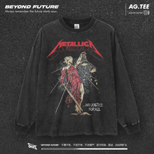metallica美式做旧复古男女秋冬长袖高街头不规则水洗摇滚上衣