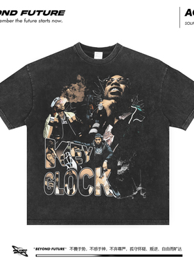 KEYGLOCK水洗做旧复古宽松休闲嘻哈宽松男女中性美式短袖T恤上衣