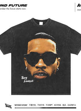 Tory Lanez美式说唱复古做旧水洗男女中性打底潮牌宽松短袖T恤上