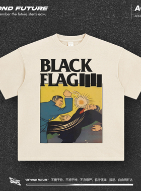中性短袖宽松oversizeT恤美式Vintage黑色安息日blackflag朋克摇