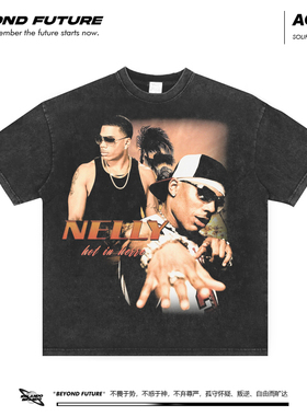 NELLY水洗做旧复古宽松男女中性嘻哈说唱美式高街头短袖T恤上衣