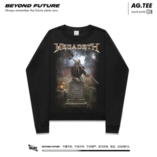 无帽长袖卫衣薄款休闲男女宽松上衣新款欧美摇滚megadeth重金属