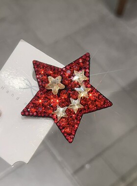 新年红色五角星发夹女高级感闪钻星星刘海夹侧边夹发卡夹子头饰