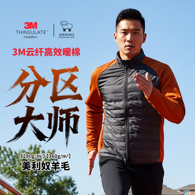 男女美丽奴羊毛3M云纤棉分区拼接高性能保暖弹性运动棉服-1177-2A