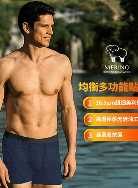 阳离子美利奴羊毛男内裤四角平角内裤双重抗菌亲肤户外运动-2034