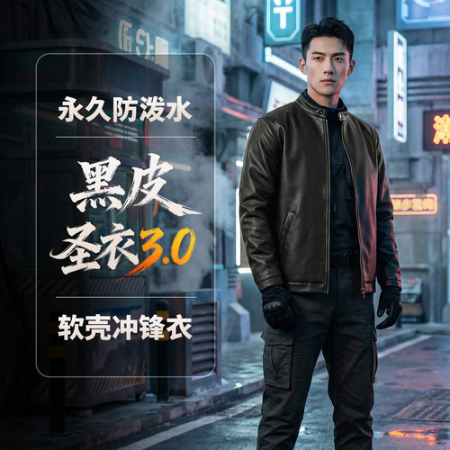 黑皮圣衣3.0机能立领黑皮夹克加绒软壳冲锋衣防风保暖通勤-ZT1246