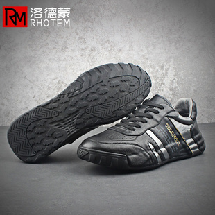 男厚底增高秋冬季 潮流皮面休闲男鞋 2024新款 小黑鞋 男士 真皮运动鞋