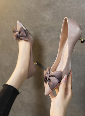 2025新款设计感气质粉色高跟鞋女细跟鞋女低跟小众妈妈鞋大小码