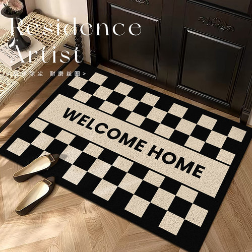 简约黑白入户门地垫丝圈门垫玄关大门口脚垫家用防尘耐磨防滑地毯