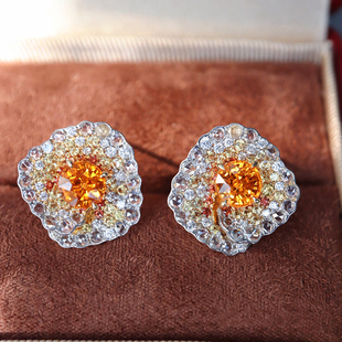 宝创集18K金3.18克拉天然芬达石耳钉彩宝耳饰玫瑰切天然钻石