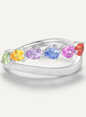 宝创集18K金镶嵌约1.747克拉天然彩蓝宝石经典彩虹水滴女士排戒