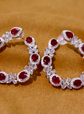 宝创集18K金约4.06克拉天然红宝石耳钉高级精致真金真钻CGRL证书