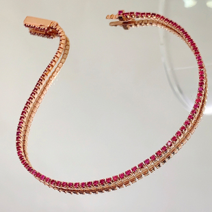 宝创集18k黄金天然鸽血红宝石满圈手链本命年红手绳手串马年新年