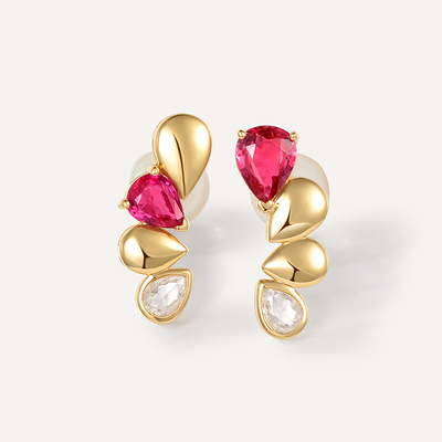 天然红宝石耳钉宝创集双子18k金
