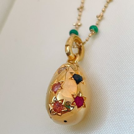 宝创集18K金镶嵌约0.39克拉天然彩色宝石彩虹蛋项链独特设计