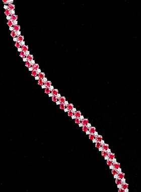 宝创集18k金镶7.96～14.82克拉天然红宝石手链豪华鸽血真钻石奢华