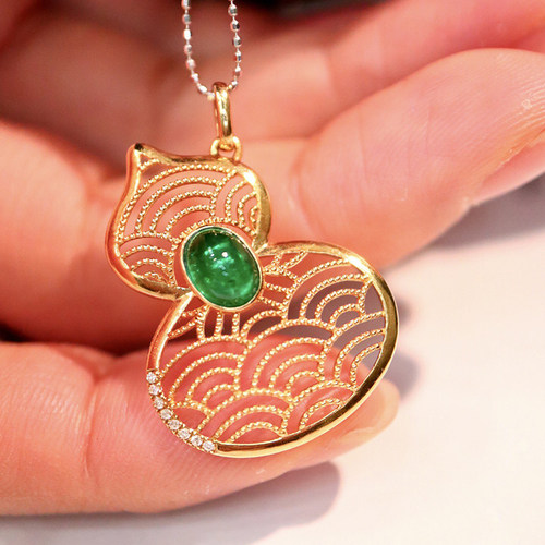 天然祖母绿葫芦吊坠宝创集