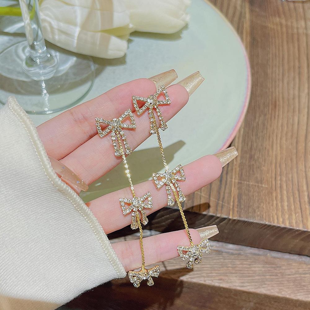 925银针ins风蝴蝶结流苏耳环韩国网红简约时尚设计感耳饰气质饰品