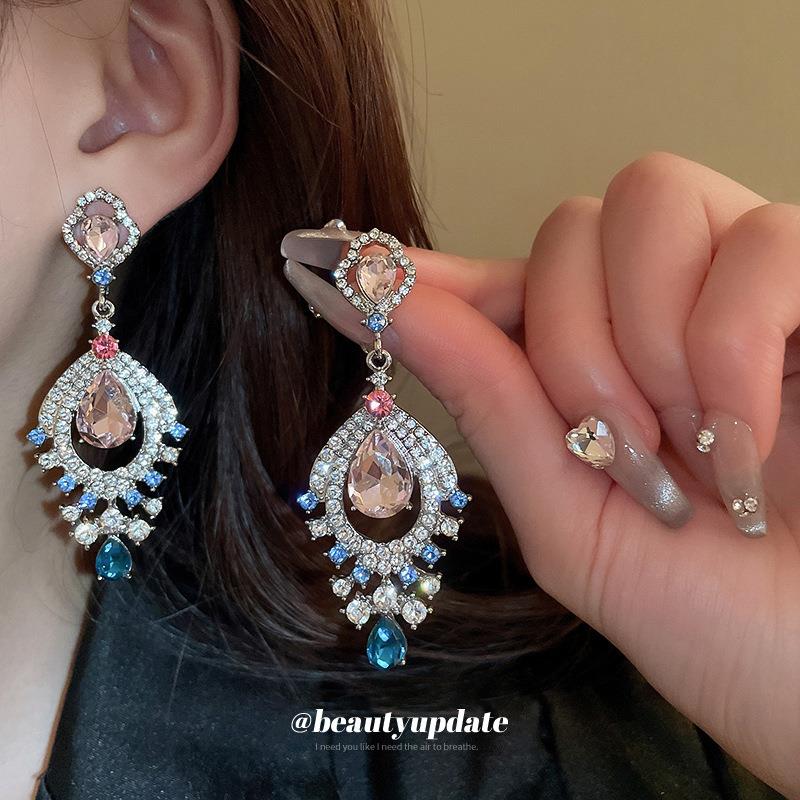 银针镶钻重工扇形水滴耳环文艺复古宫廷风耳坠vintage中古风耳饰