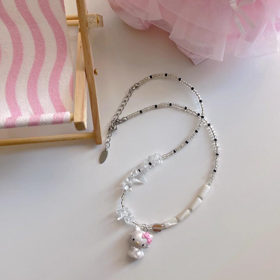 奶酪cheese黑白米珠白水晶贝母多材质混合项链  甜美俏咪手作项链