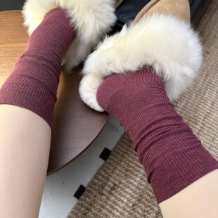 秋冬JA舒适女款纯棉安可拉红小中筒袜短袜子复古靴搭配袜堆堆袜