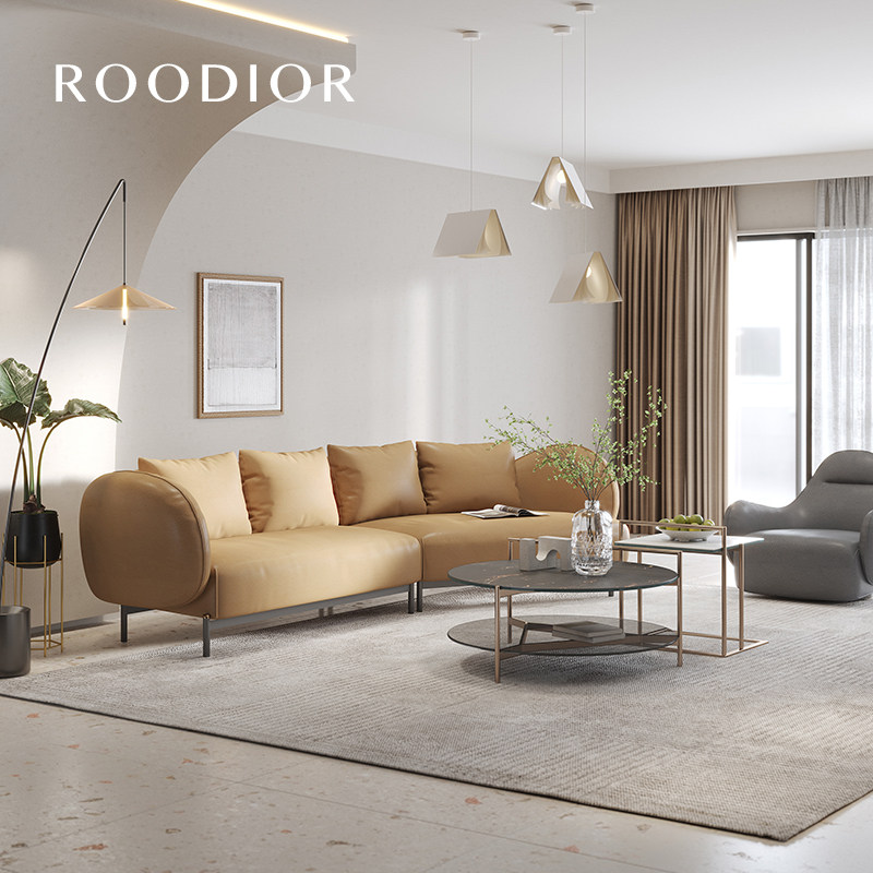 roodior 现代轻奢沙发简约风格北欧弧形科技布客厅网红异形设计师
