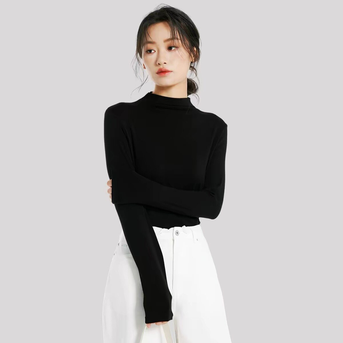 半高领打底衫女内搭2026新含羊毛春秋修身显瘦保暖长T恤上衣4463