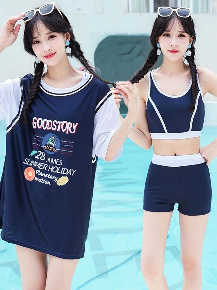 中学生泳衣女14-16岁韩版13-15少女初中生保守大童小清新三件套装