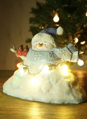 【特价】圣诞发光雪人摆件家居圣诞节家居桌面装饰品树脂工艺品