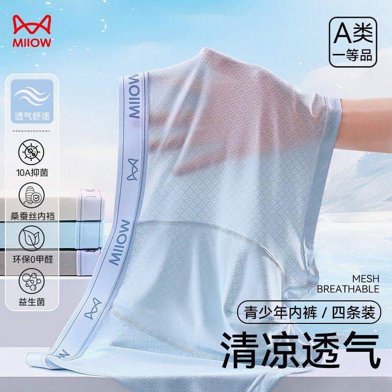 【下单立减50】冰皮桑蚕丝益生菌青少年内裤10A透气孔发育男高_LX