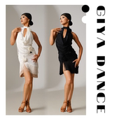 GIYA「黑白天使」花卉高荡领套装 拉丁练功表演服 带胸垫底裤