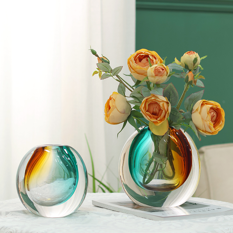 柏梵简约玻璃花瓶摆件艺术琉璃插花花瓶客厅茶几轻奢玄关桌面装饰