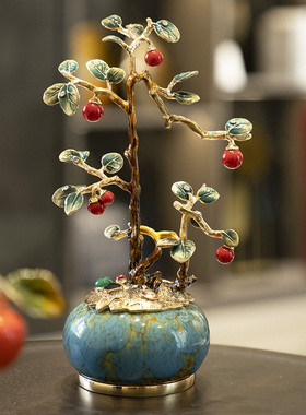 珐琅彩聚宝盆摆件高档玄关办公室聚财发财树装饰乔迁开业礼物