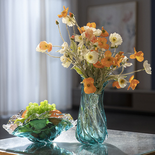 柏梵现代轻奢琉璃花瓶摆件家居客厅餐桌创意插花花瓶高档果盘套装
