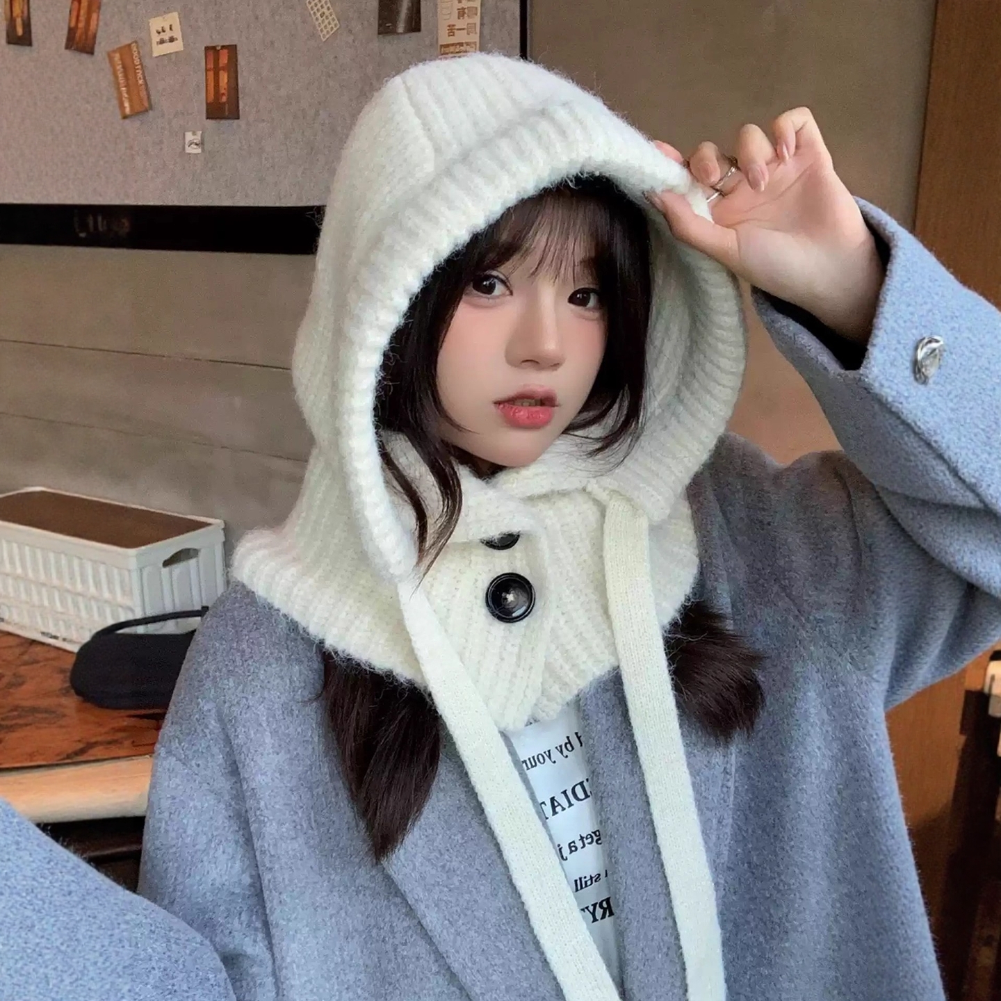 韩版巴拉克拉法帽子女秋冬一体针织围脖帽子保暖护耳帽大头显脸小