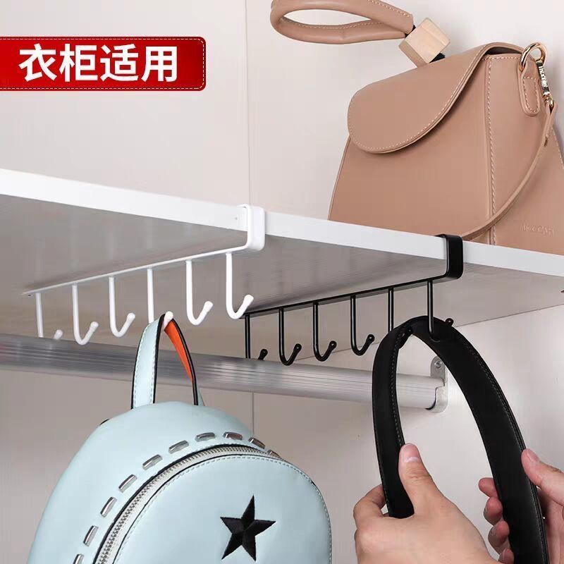 卡夹式铁艺厨房挂钩多功能免打孔橱柜收纳挂衣架