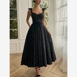 gown黑色晚礼服性感V领露背礼服修身 evening 连衣裙女 black Sexy