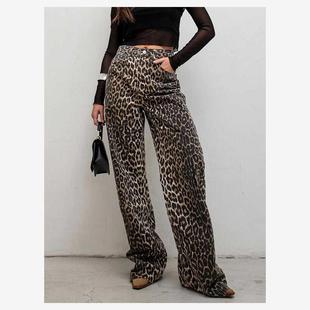 Leopard print casual pants时尚性感街头风高腰直筒豹纹休闲长裤