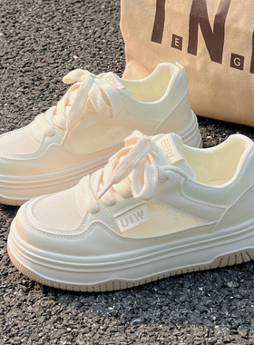 爆款HCTV网面透气小白鞋女2025新款夏季薄款厚底板鞋小众奶呼呼休